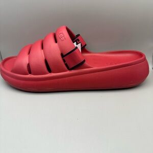 **NEW** UGG Coral Red Puffy Slide with Contrast Strap